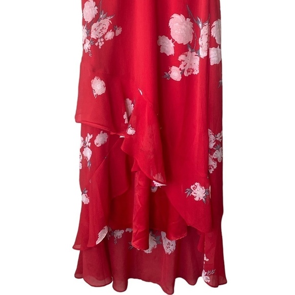 Lulus Floral Midi Sundress Small Asymmetrical Hem Ruffle Spring Wedding Guest - Picture 8 of 12